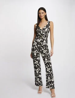 Combinaison Cintrée Imprimé Abstrait Noir Femme