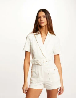 Combinaison Droite Ceinturée Ecru Femme