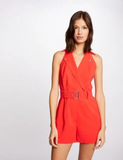 Combinaison Droite Ceinturée Rouge Femme