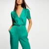 Combinaison Droite Fluide Satin Vert Moyen Femme