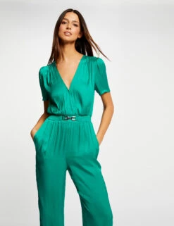 Combinaison Droite Fluide Satin Vert Moyen Femme