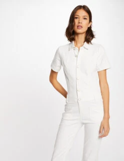 Combinaison Flare Boutonnée Ecru Femme