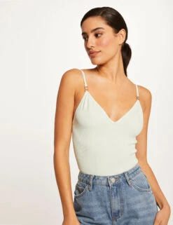 Débardeur Bretelles Fines à Col En V Vert Clair Femme