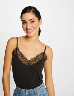 Débardeur Bretelles Fines Avec Dentelle Noir Femme