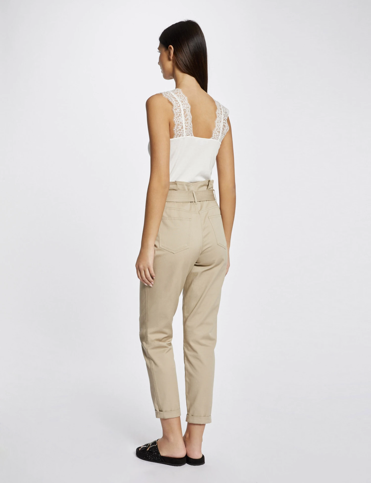 Débardeur Bretelles Larges à Dentelle Ecru Femme – Image 2