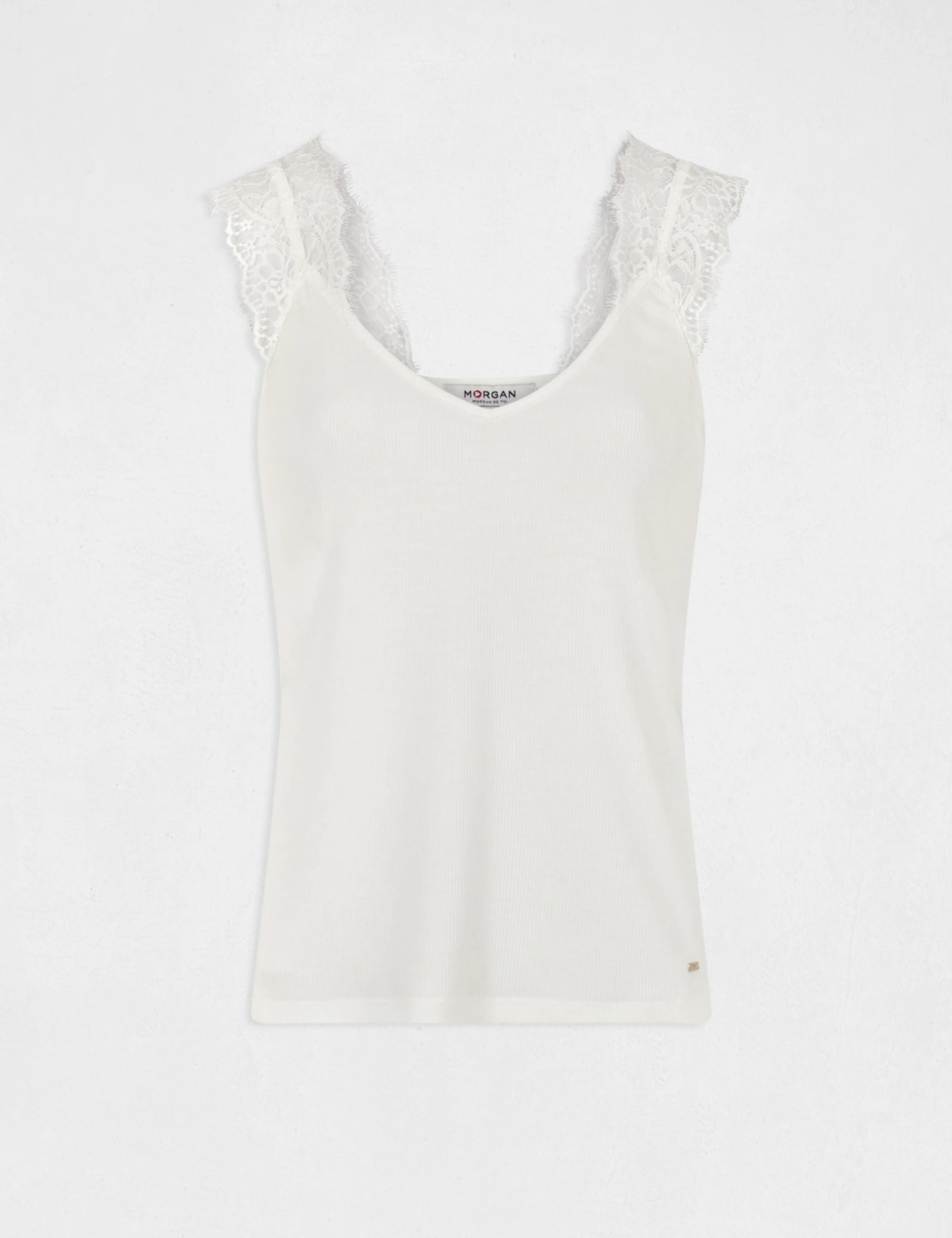 Débardeur Bretelles Larges à Dentelle Ecru Femme – Image 4