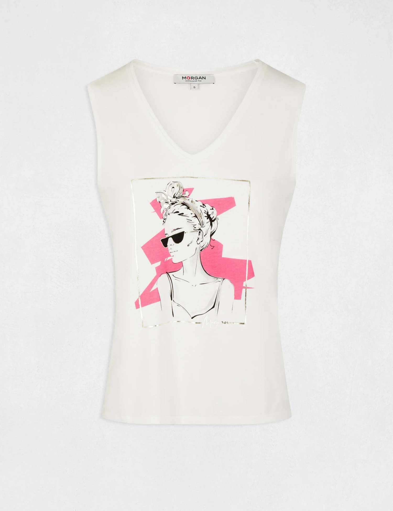 Débardeur Bretelles Larges à Inscription Ecru Femme – Image 4