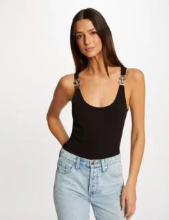 Débardeur Bretelles Larges à Ornements Noir Femme
