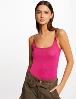 Débardeur Bretelles Larges Avec Chaînes Rose Fonce Femme