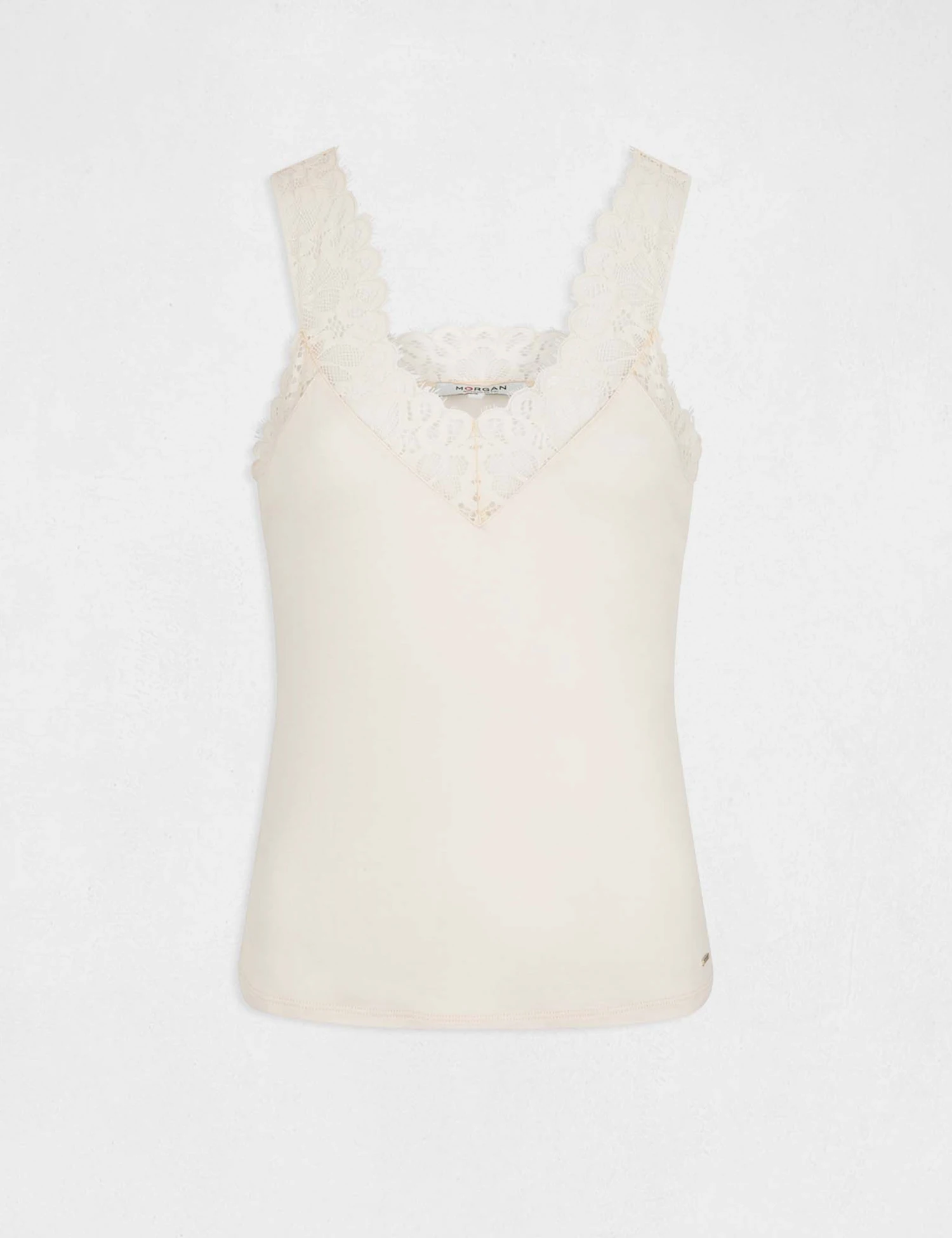 Débardeur Bretelles Larges Avec Dentelle Ivoire Femme – Image 4