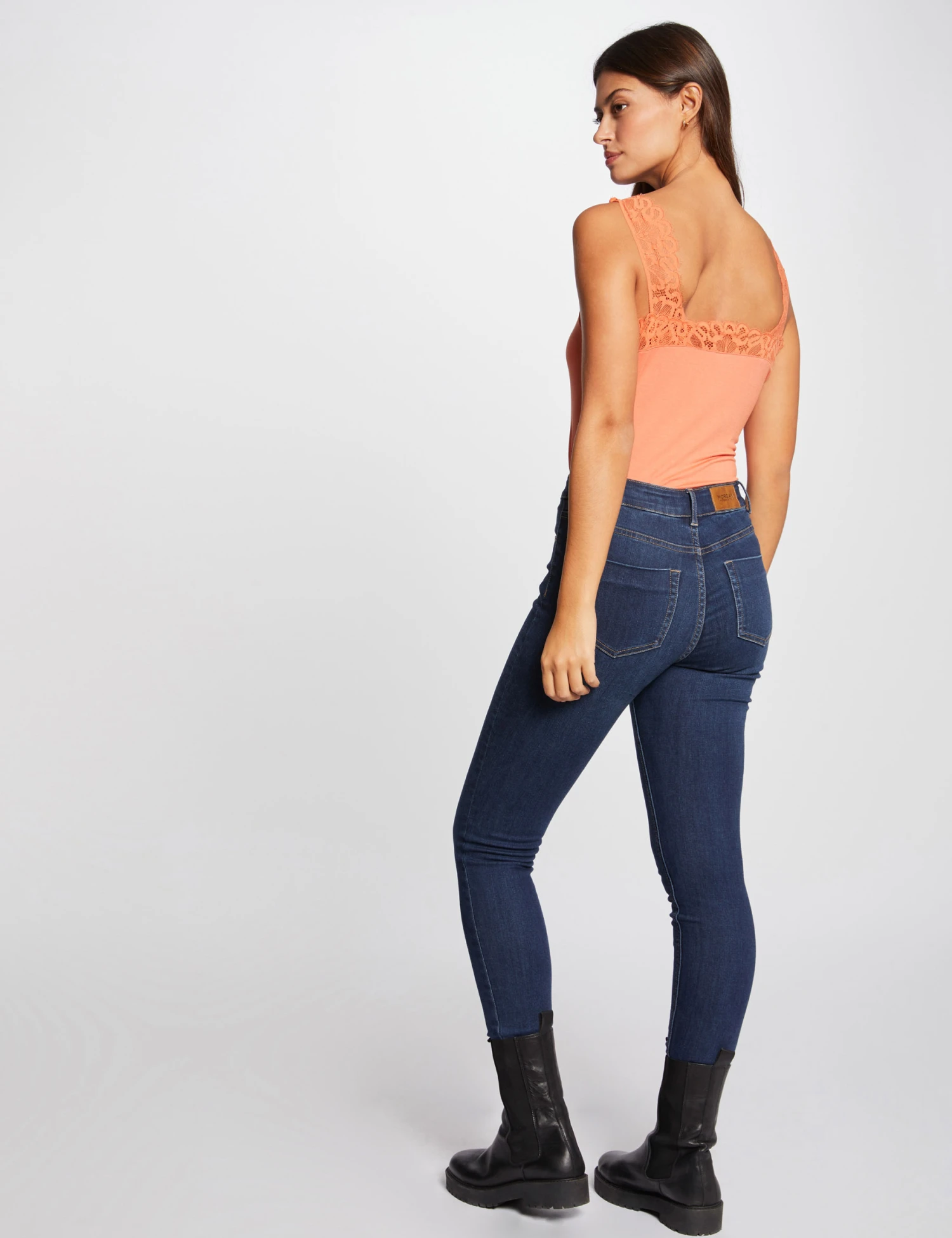 Débardeur Bretelles Larges Avec Dentelle Orange Femme – Image 2