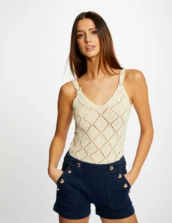 Débardeur Pull Avec Bretelles Ecru Moyen Femme