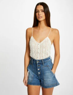 Débardeur Pull Avec Col En V Ecru Femme