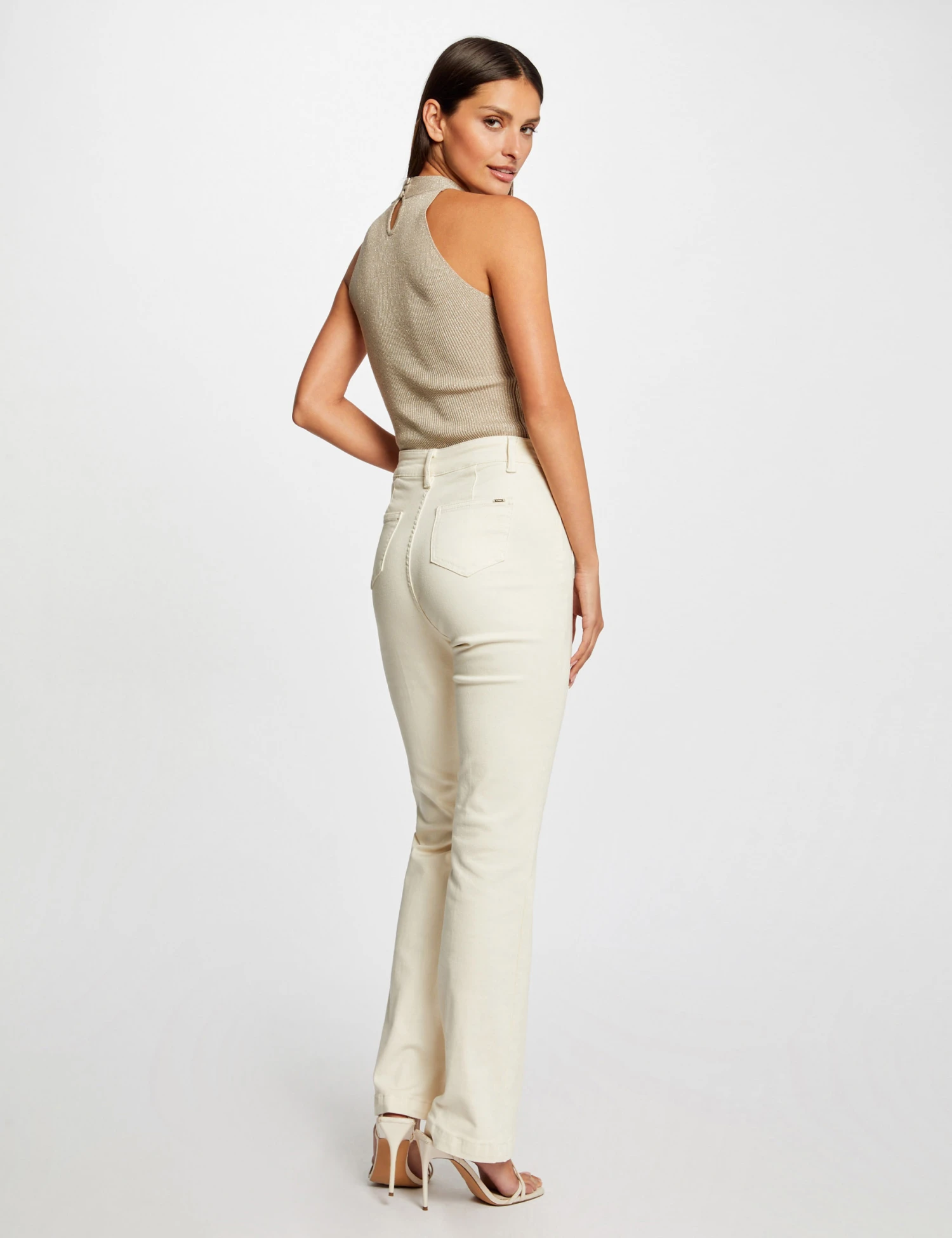 Débardeur Pull Bretelles Croisées Au Col Beige Clair Femme – Image 2