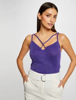 Débardeur Pull Bretelles Fines Violet Fonce Femme