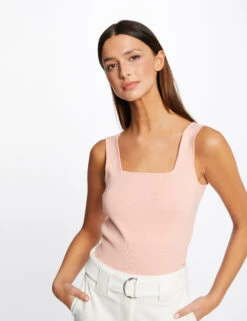 Débardeur Pull Bretelles Larges Rose Moyen Femme