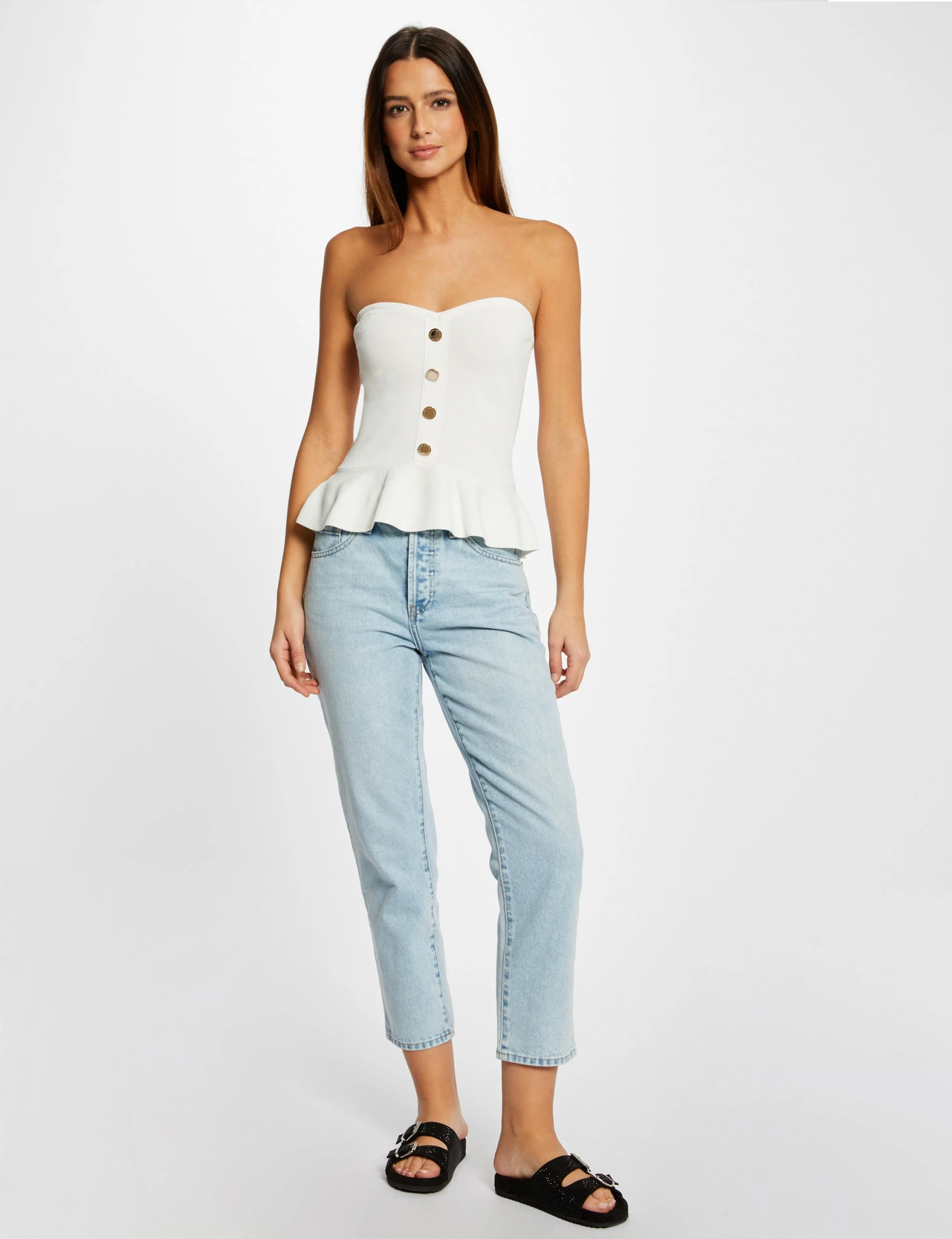 Débardeur Pull Bustier Avec Boutons Ecru Femme – Image 3