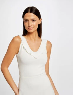 Débardeur Pull Col à Volants Ecru Femme