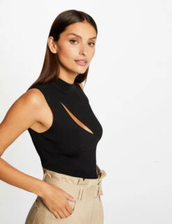 Débardeur Pull Sans Manches à Ouverture Noir Femme