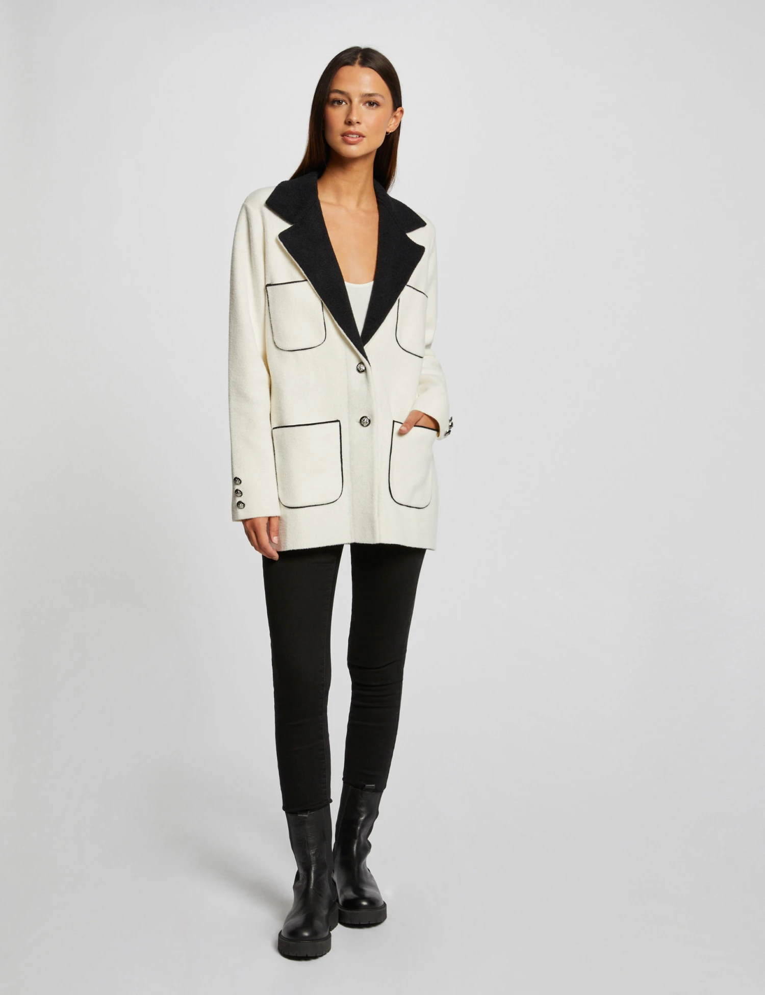 Gilet Droit Avec Poches Ecru Femme – Image 3