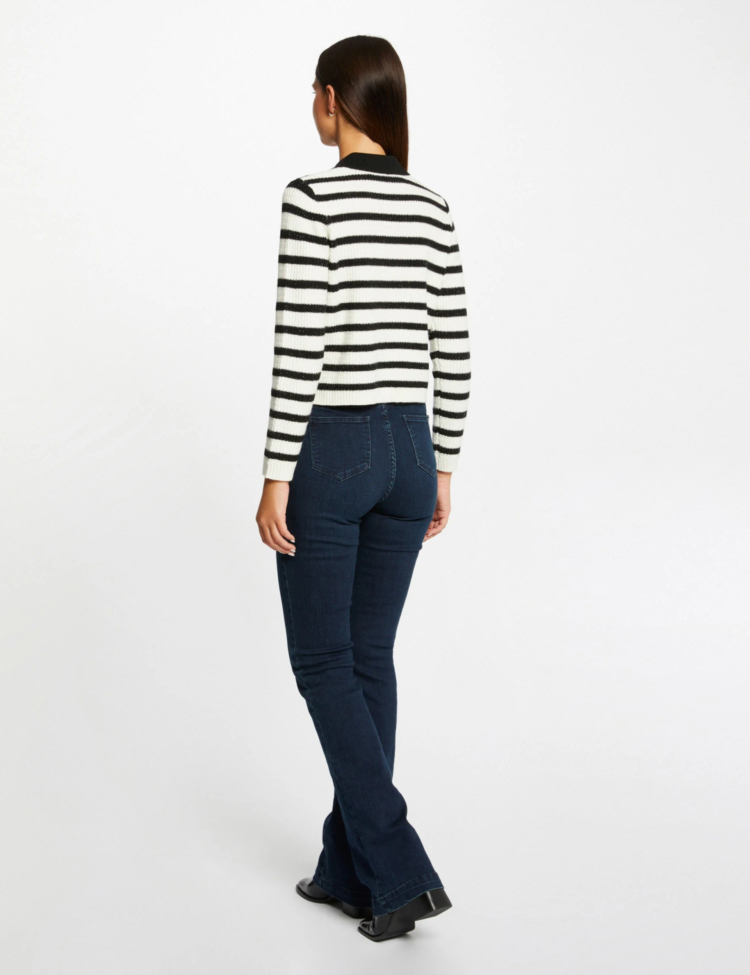 Gilet Droit Boutonné à Rayures Ecru Femme – Image 2