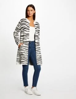 Gilet Long Imprimé Zèbre Noir Femme