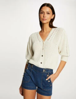 Gilet Manches 3/4 Avec Détails Torsades Beige Femme