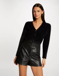 Gilet Manches Longues Avec Col En V Noir Femme