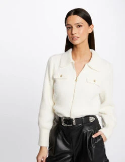 Gilet Manches Longues Col à Revers Ivoire Femme