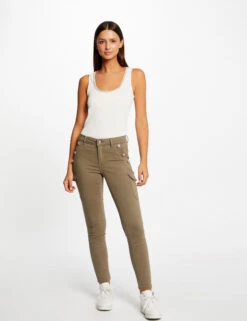 Jeans Cargo Skinny à Ponts Vert Kaki Femme