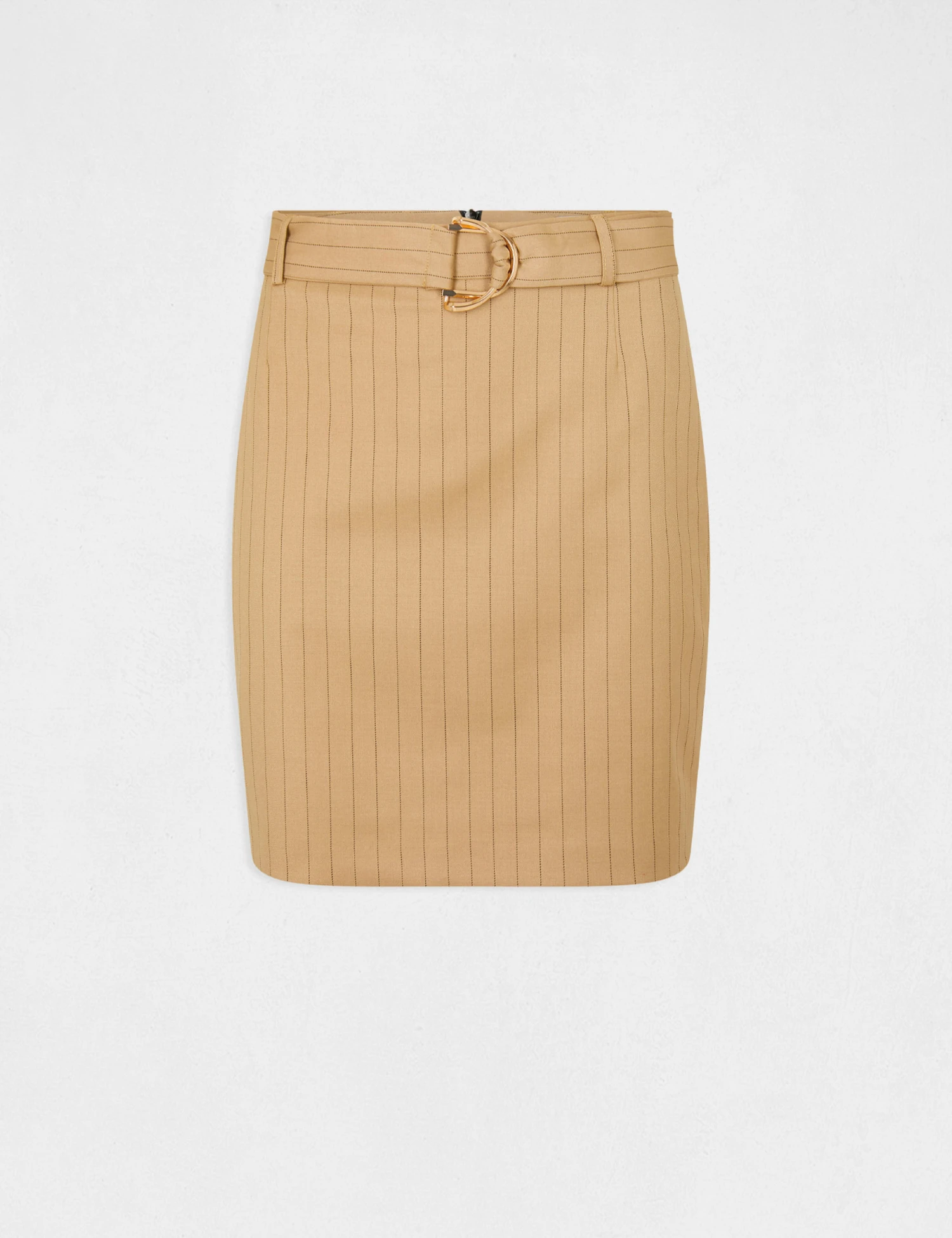 Jupe Droite Ceinturée à Rayures Beige Femme – Image 4