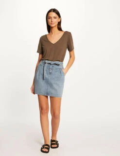 Jupe Droite Ceinturée En Jean Jean Stone Femme