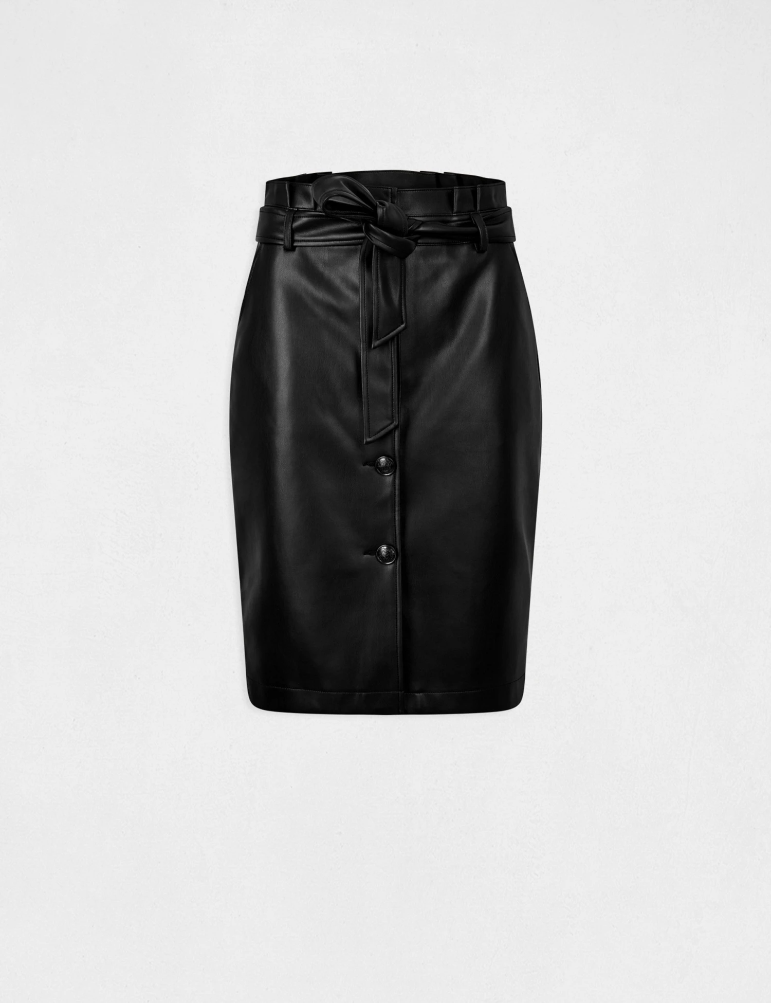 Jupe Droite Ceinturée Simili Cuir Noir Femme – Image 4