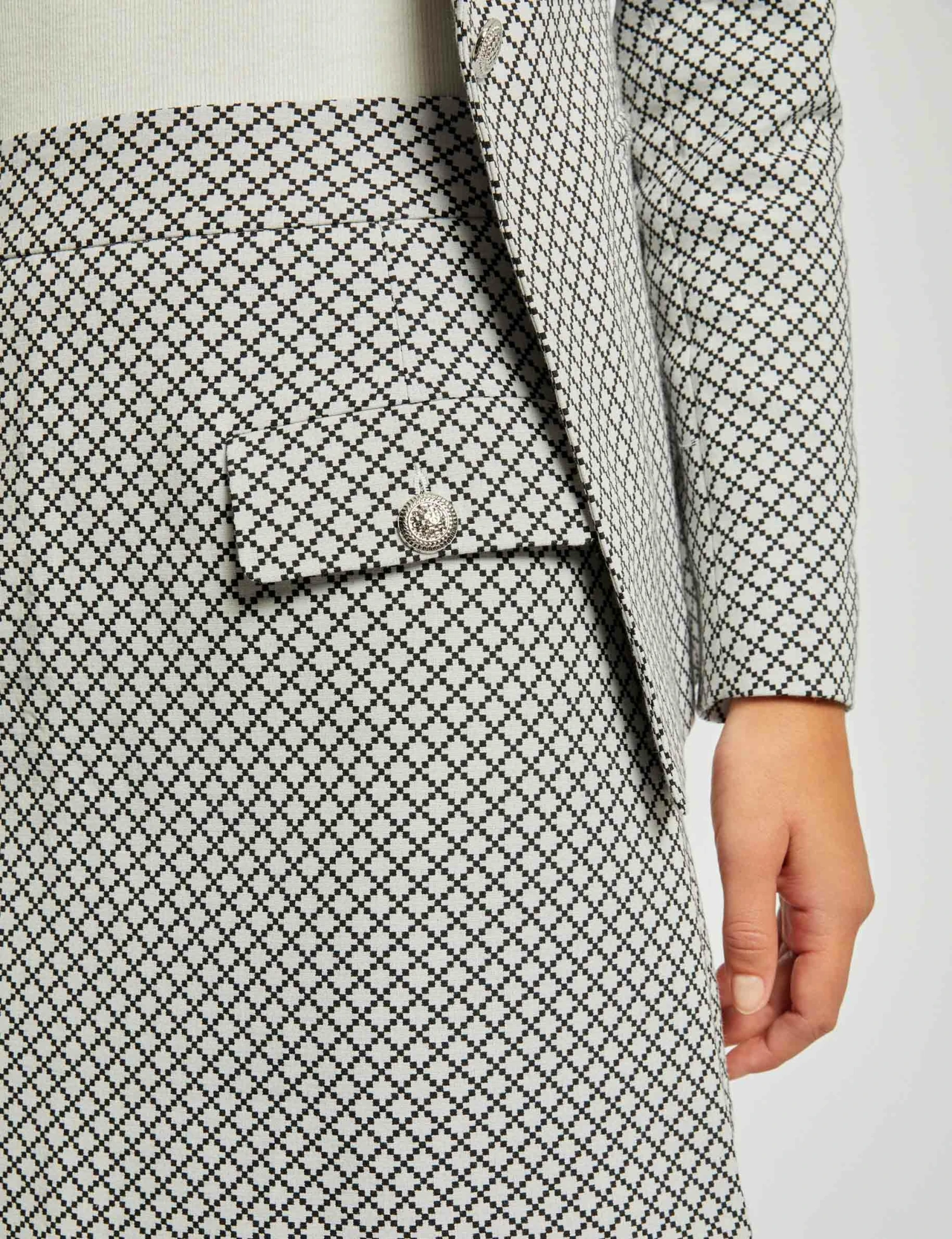 Jupe Droite Imprimé Géométrique Ecru Femme – Image 5