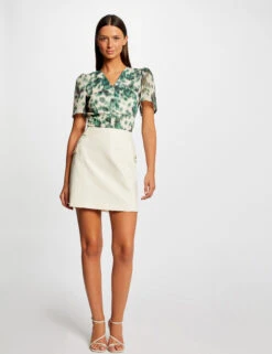 Jupe Droite Poches Ă Boutons Ecru Moyen Femme