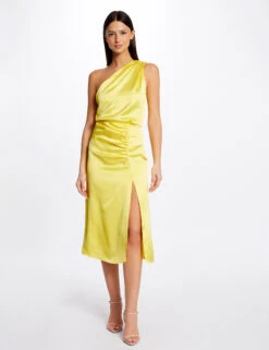 Jupe Droite Satin Fendue Jaune Moyen Femme