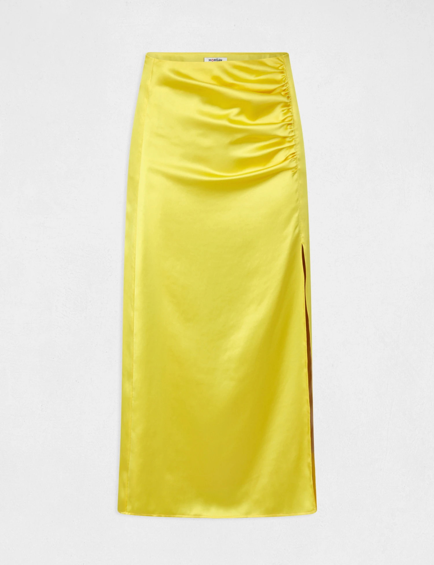 Jupe Droite Satin Fendue Jaune Moyen Femme – Image 5