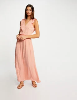 Jupe Longue Fluide Taille élastiquée Rose Moyen Femme