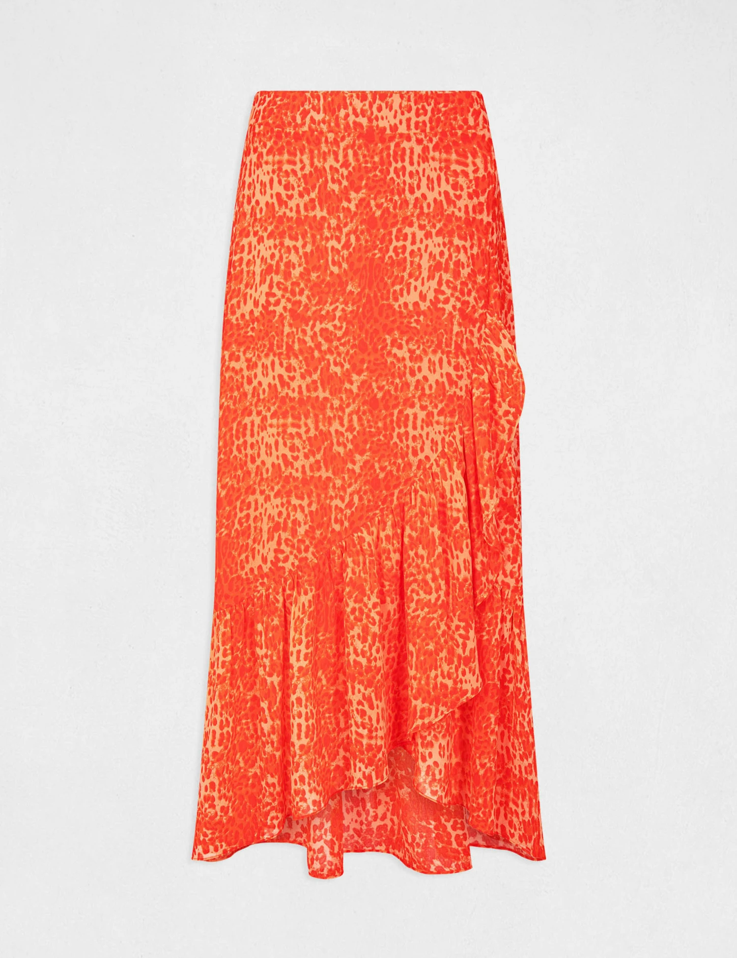 Jupe Longue Portefeuille Imprimé Léopard Orange Femme – Image 4
