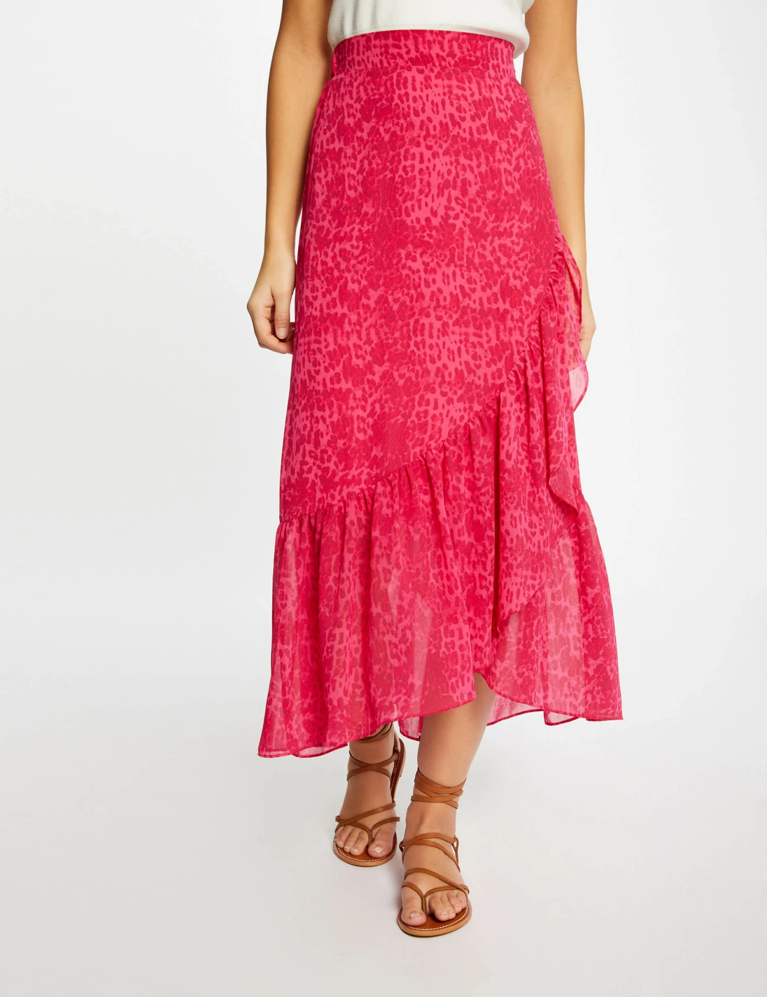 Jupe Longue Portefeuille Imprimé Léopard Rose Femme – Image 3