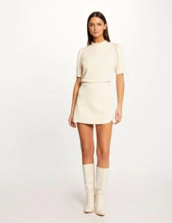 Jupe Portefeuille Aspect Matelassé Ecru Moyen Femme