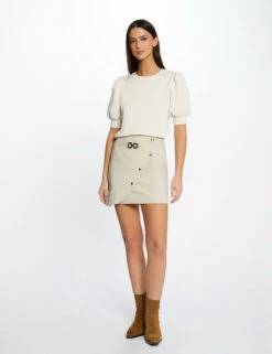 Jupe Portefeuille Avec Boutons Beige Femme