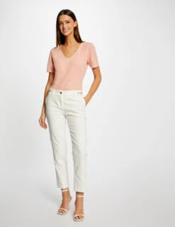 Pantalon Cigarette 7/8ème à Ornements Ecru Femme