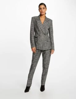 Pantalon City Paperbag à Carreaux Gris Moyen Femme