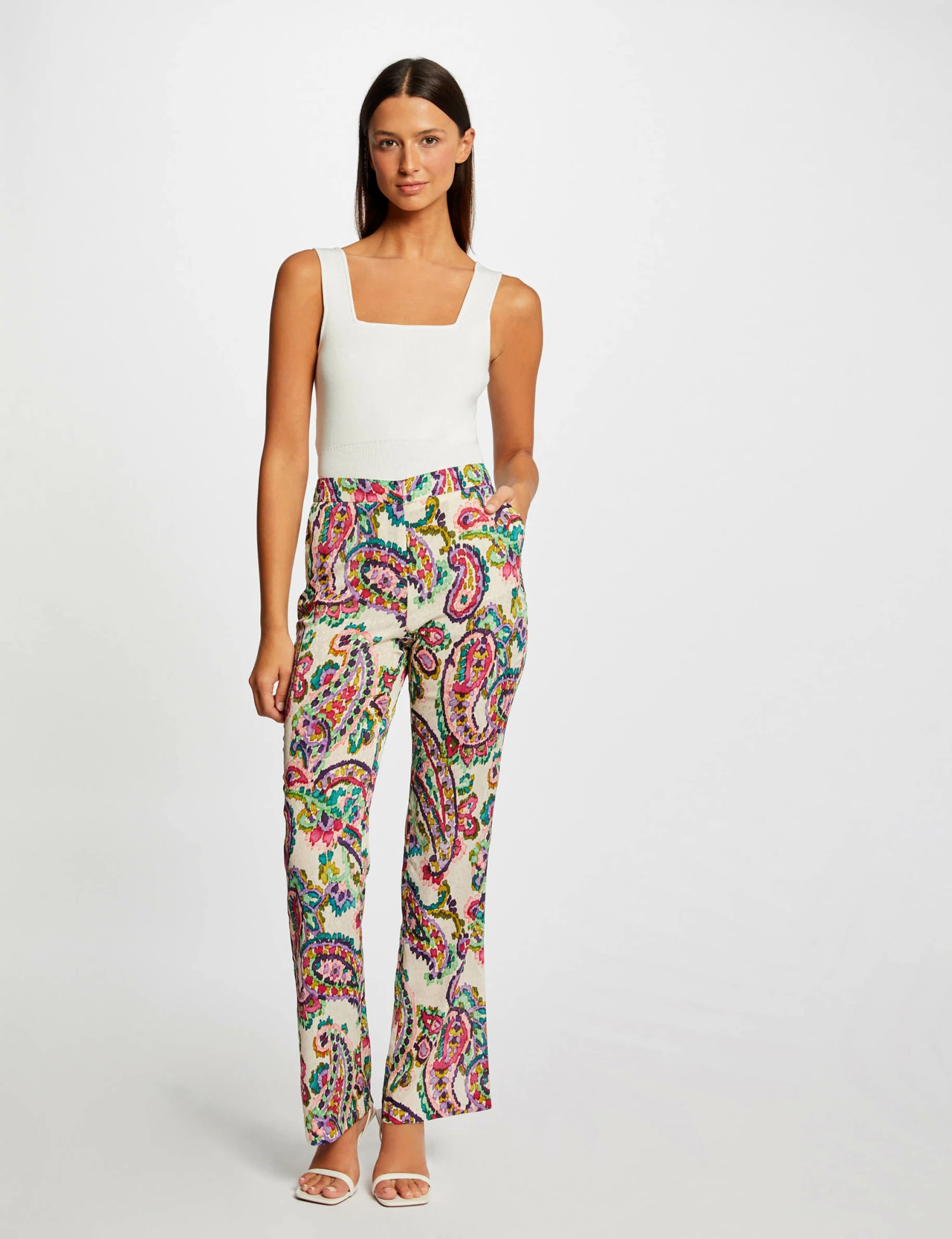 Pantalon Droit Fluide Imprimé Cachemire Multico Femme