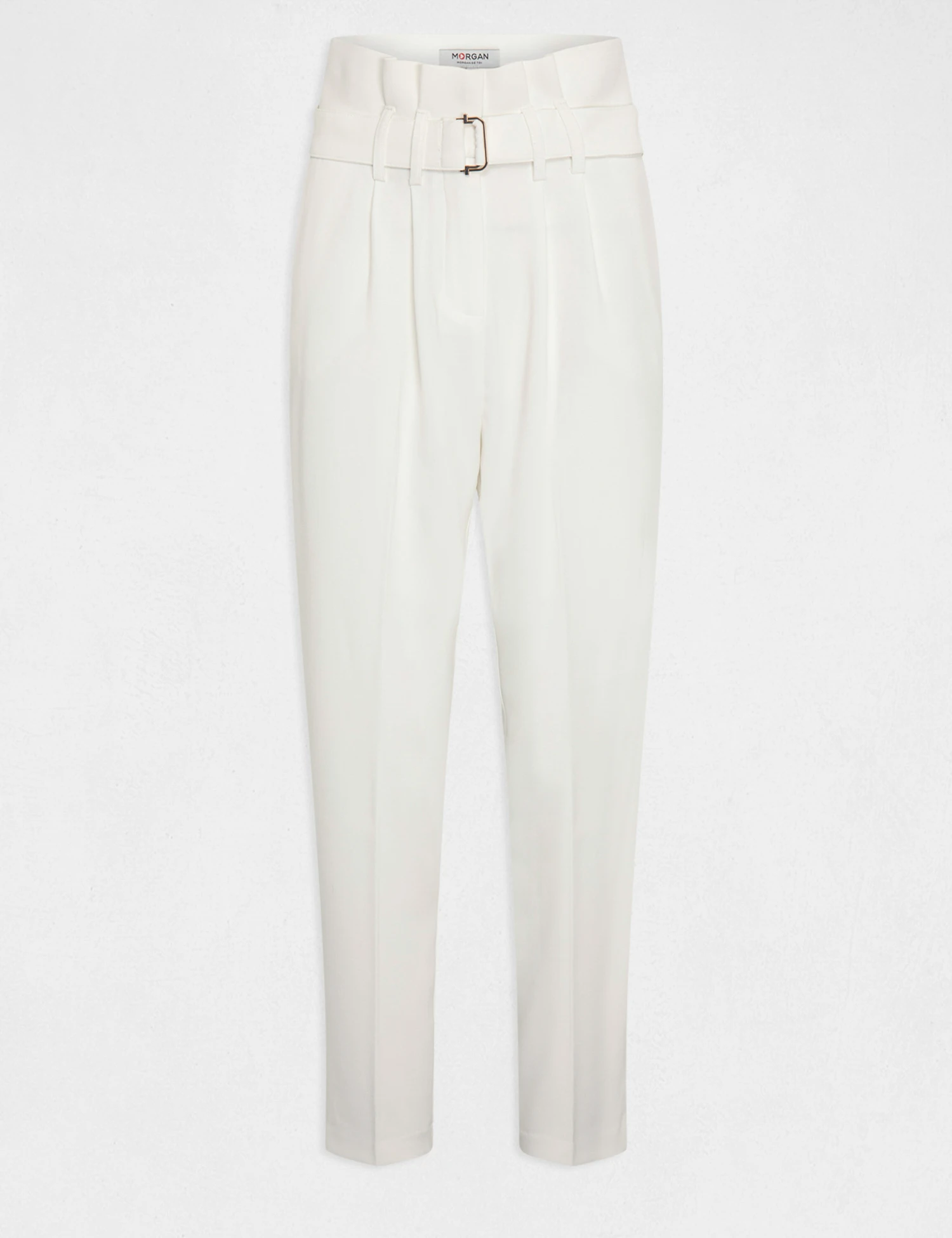 Pantalon Paperbag Ceinturé Ecru Femme – Image 4