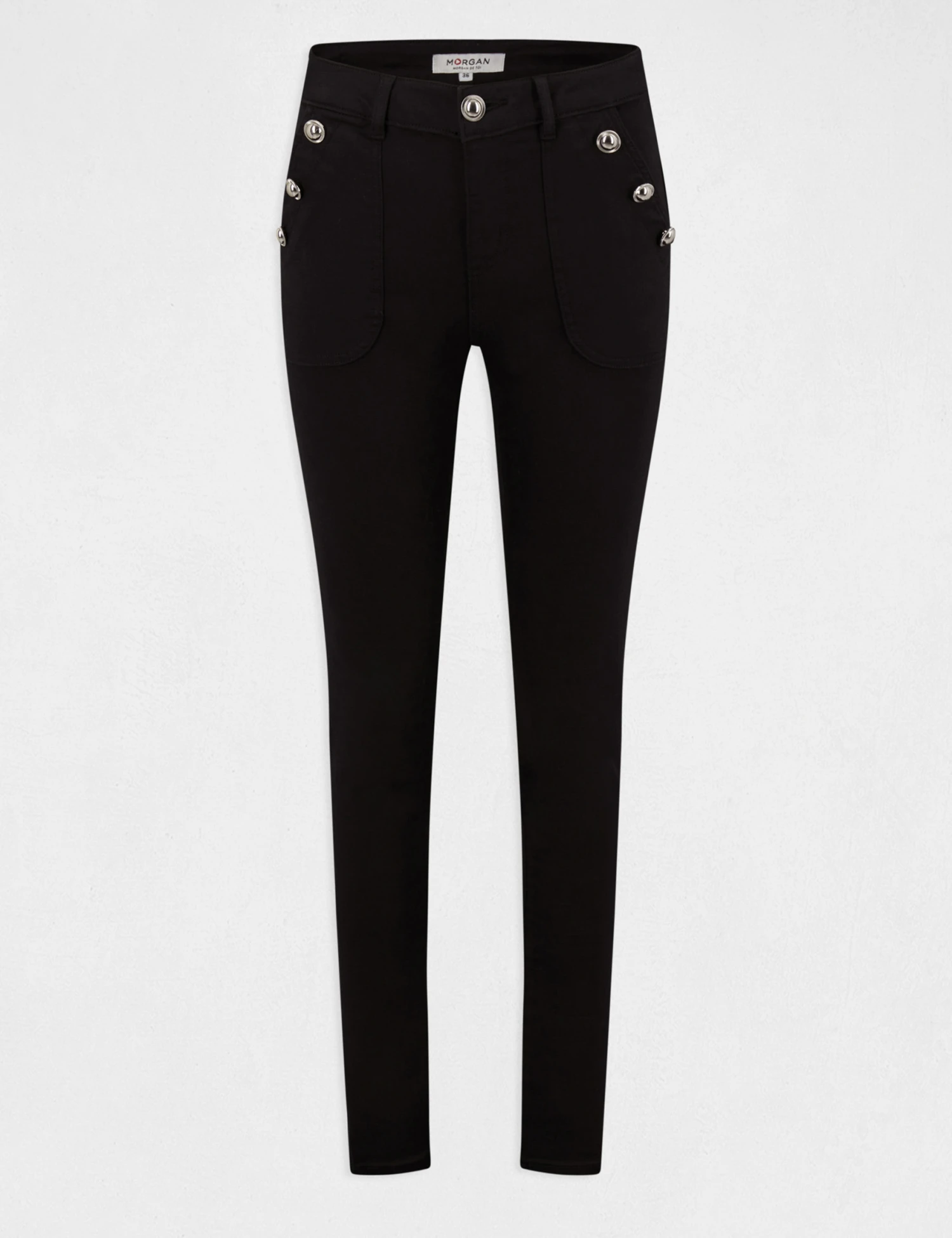 Pantalon Skinny Boutons Aux Poches Noir Femme – Image 4