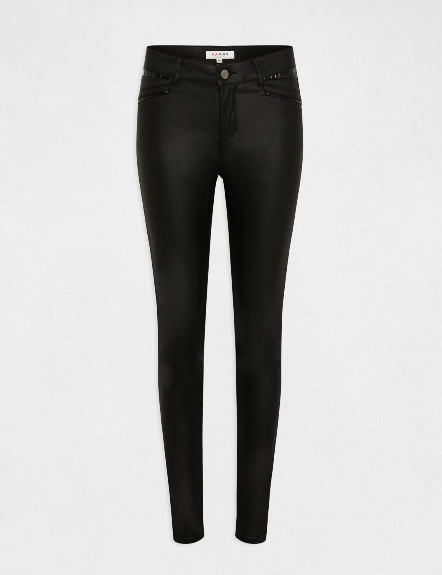 Pantalon Skinny Enduit à Détails Vinyle Noir Femme – Image 4