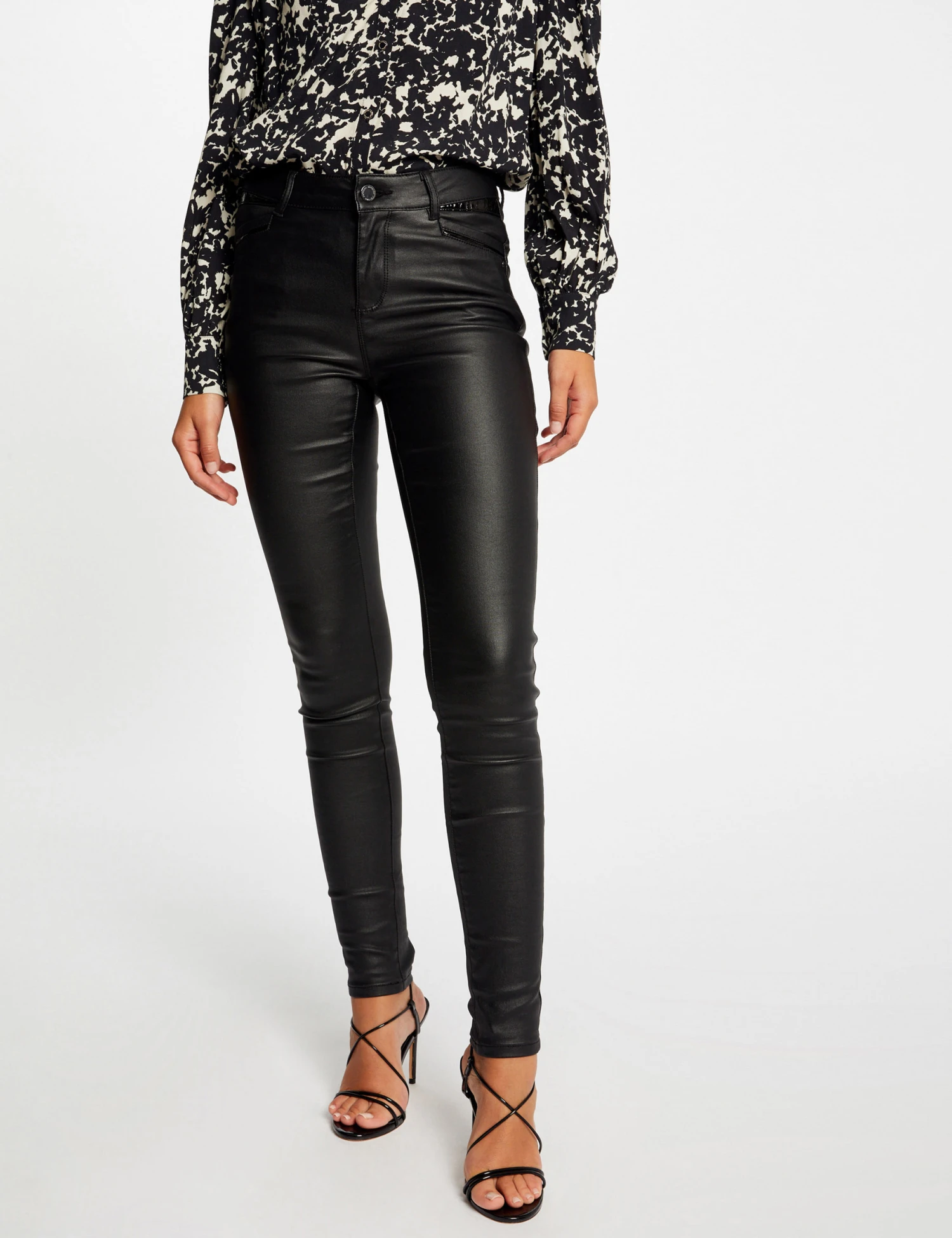 Pantalon Skinny Enduit à Détails Vinyle Noir Femme – Image 3