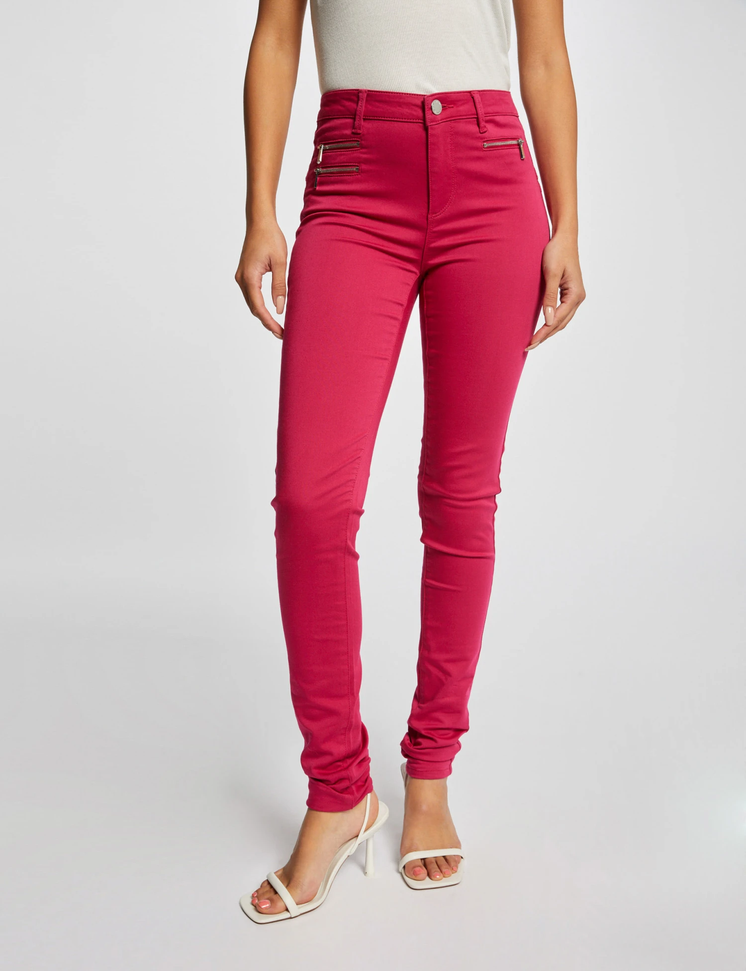 Pantalon Slim Effet Stretch Rose Fonce Femme – Image 3